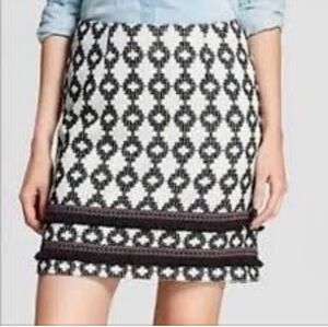 New Merona  Boho Embroidery Fringe Trim Ebony Jacquard Mini Skirt 8